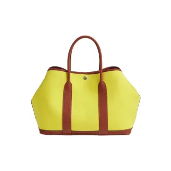 HERMES Garden Party Officier Canvas With Negonda Leather Garden Bag Handbag Unisex Lemon/Pumpkin
