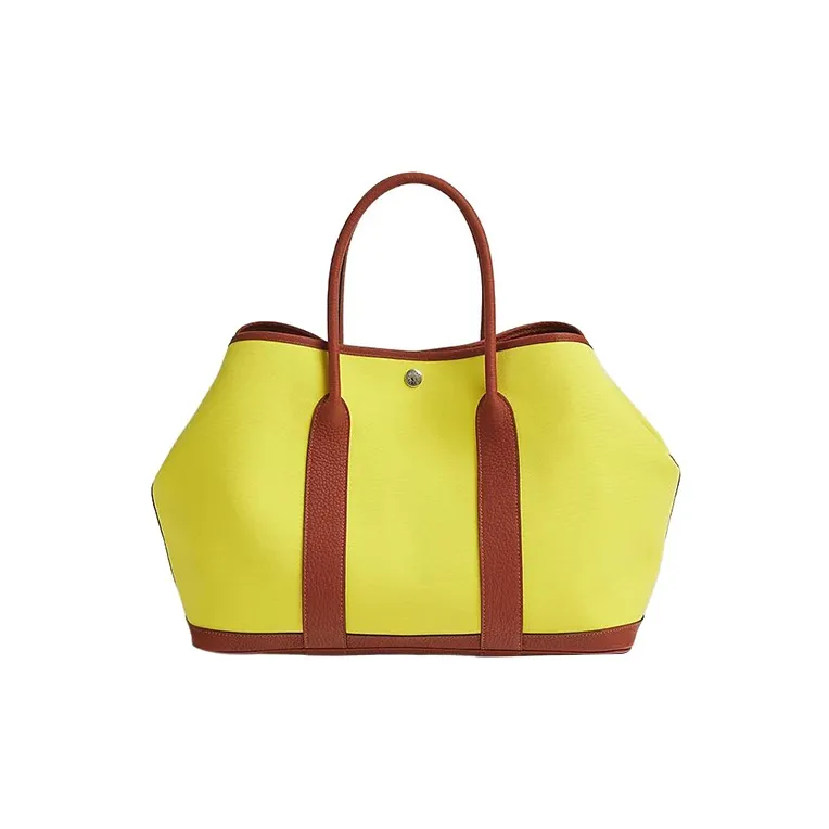 HERMES Garden Party Officier Canvas With Negonda Leather Garden Bag Handbag Unisex Lemon/Pumpkin-0