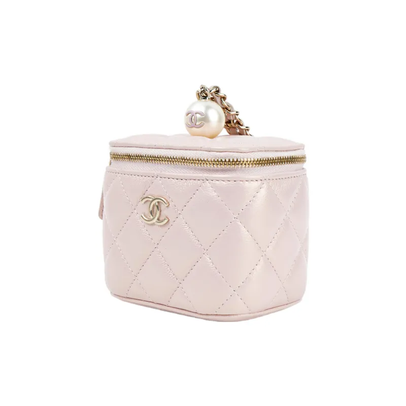 CHANEL Embossed Calfskin Square Box Makeup Bag, Shoulder Bag, Crossbody Bag Trumpets Women's Pink-1