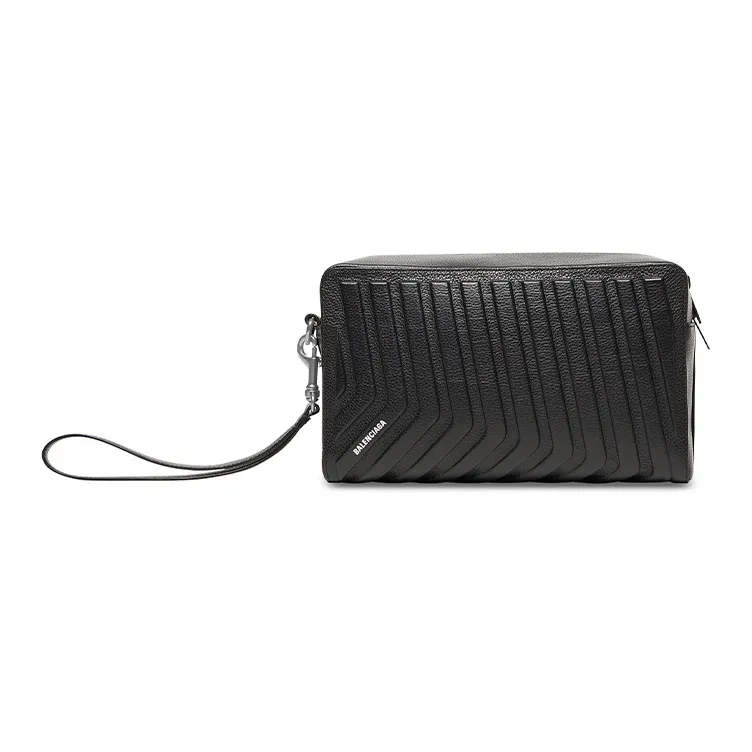 Balenciaga Grained Calfskin Toiletry Bag Men's Black-0