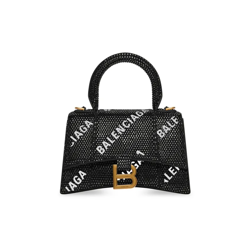 Balenciaga Hourglass Cow Leather Shoulder Bag Crossbody Bag Handbag Extra Small Women's Black-0