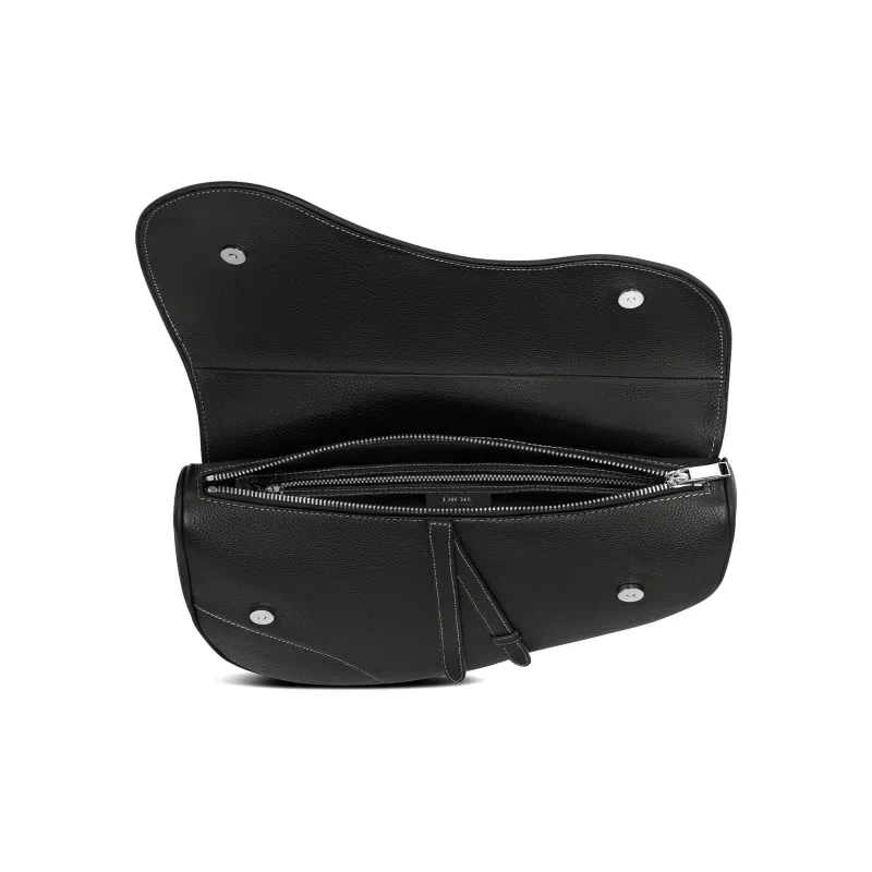 DIOR Grained Calfskin Saddle Bag Crossbody Bag Sling Bag Large Size Men's Black-4