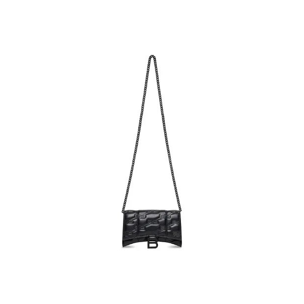 Balenciaga Hourglass Lambskin Shoulder Bag Crossbody Bag Wallet Women's Black-1