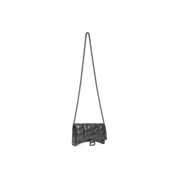Balenciaga Hourglass Lambskin Shoulder Bag Crossbody Bag Wallet Women's Black-2