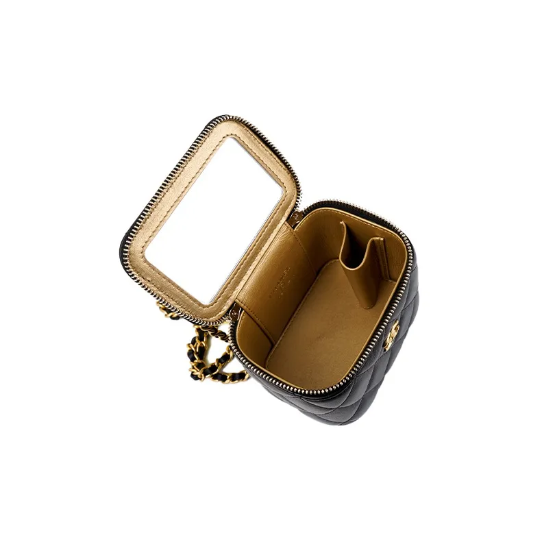 CHANEL Little Golden Ball Sheepskin Box Bag, Crossbody Bag, Shoulder Bag Women's Black-4
