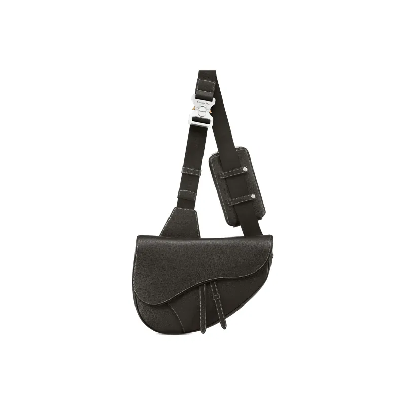 DIOR Grained Calfskin Saddle Bag Crossbody Bag Sling Bag Large Size Men's Black-3
