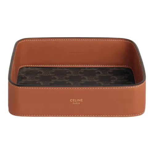 CELINE Triomphe Canvas With Calfskin Makeup Bag Women's Brown