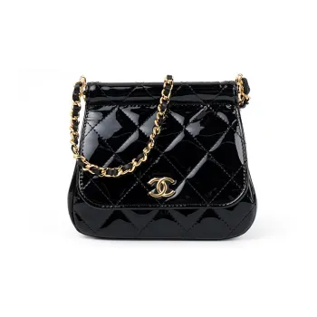 CHANEL 22K Autumn And Winter Calfskin Patent Leather And Gold Metal Crossbody Bags Women's Black