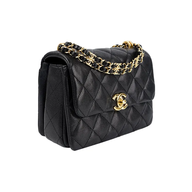 CHANEL 22K Autumn And Winter Litchi Cow Leather Crossbody Bag, Shoulder Bag Women's Black-1