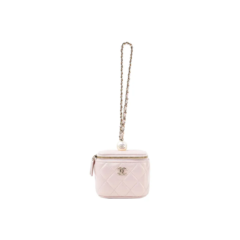 CHANEL Embossed Calfskin Square Box Makeup Bag, Shoulder Bag, Crossbody Bag Trumpets Women's Pink-5