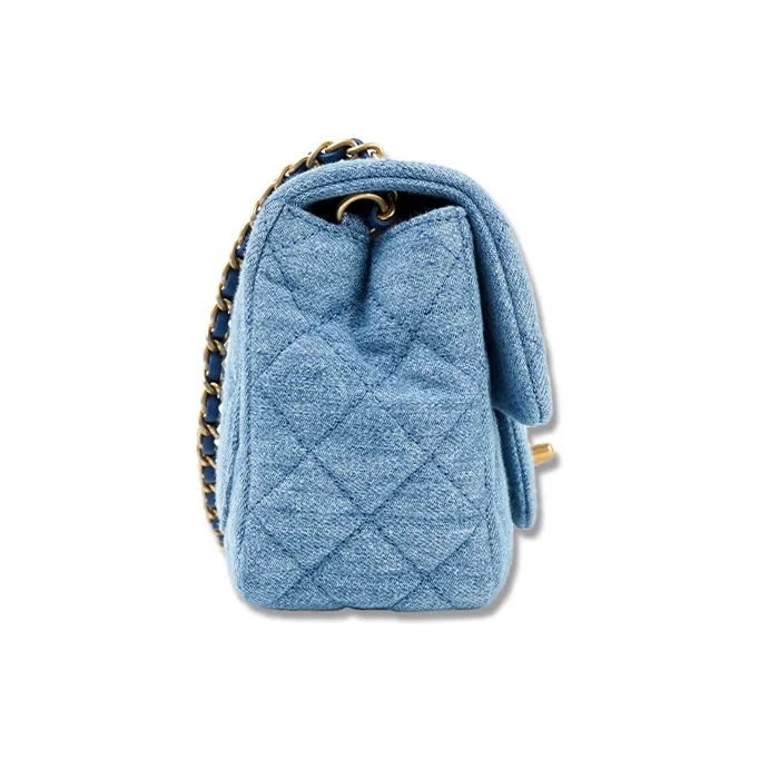 CHANEL 22C Early Spring Small Gold Ball Denim Shoulder Bag, Crossbody Bag Women's Denim Blue-2