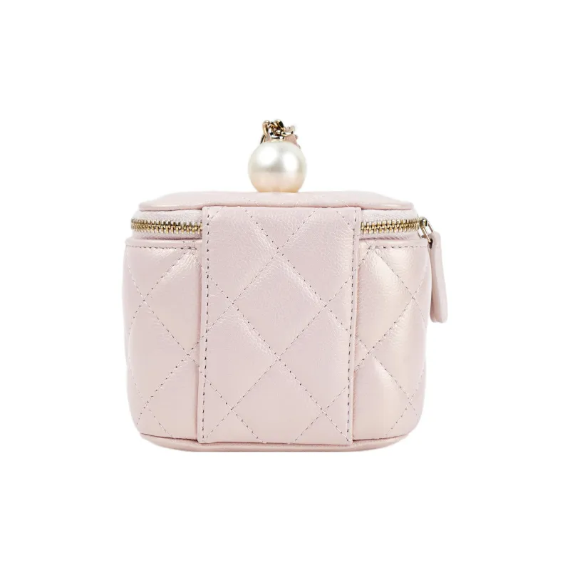 CHANEL Embossed Calfskin Square Box Makeup Bag, Shoulder Bag, Crossbody Bag Trumpets Women's Pink-2