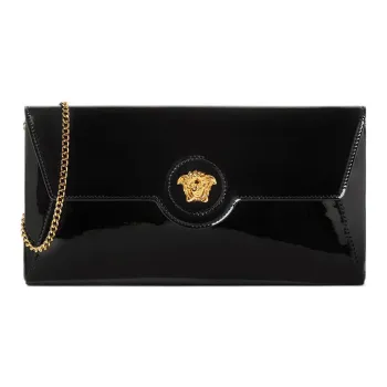 VERSACE La Medusa Cow Leather Envelope Bag One Shoulder Crossbody Clutches Women's Black