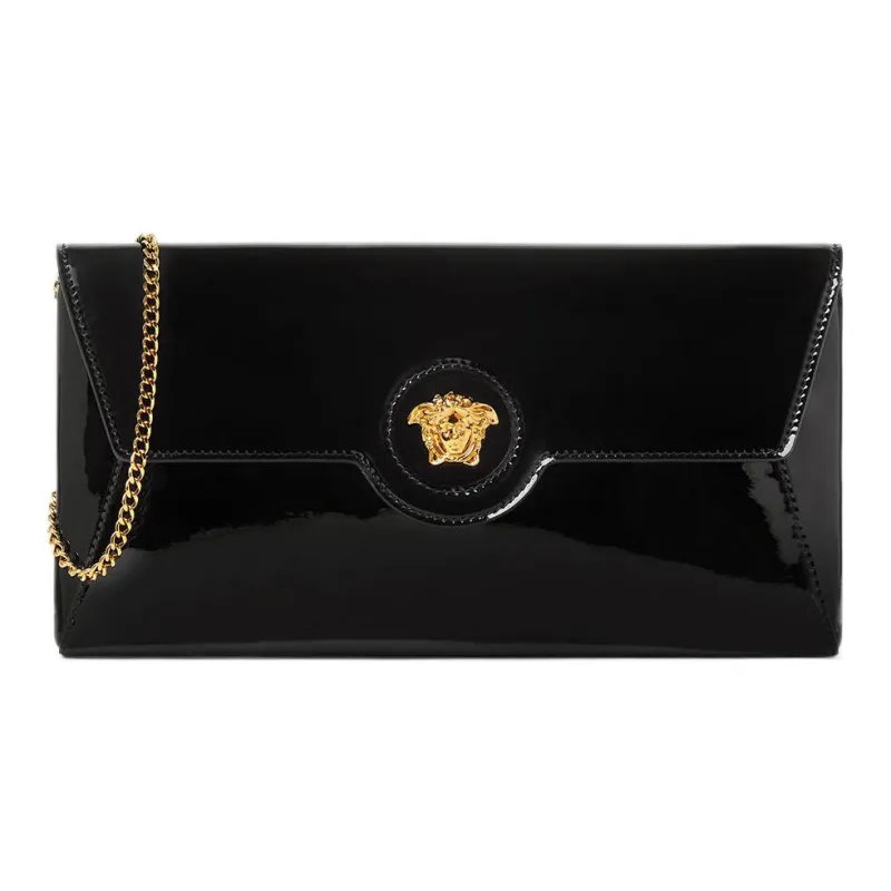 VERSACE La Medusa Cow Leather Envelope Bag One Shoulder Crossbody Clutches Women's Black-0