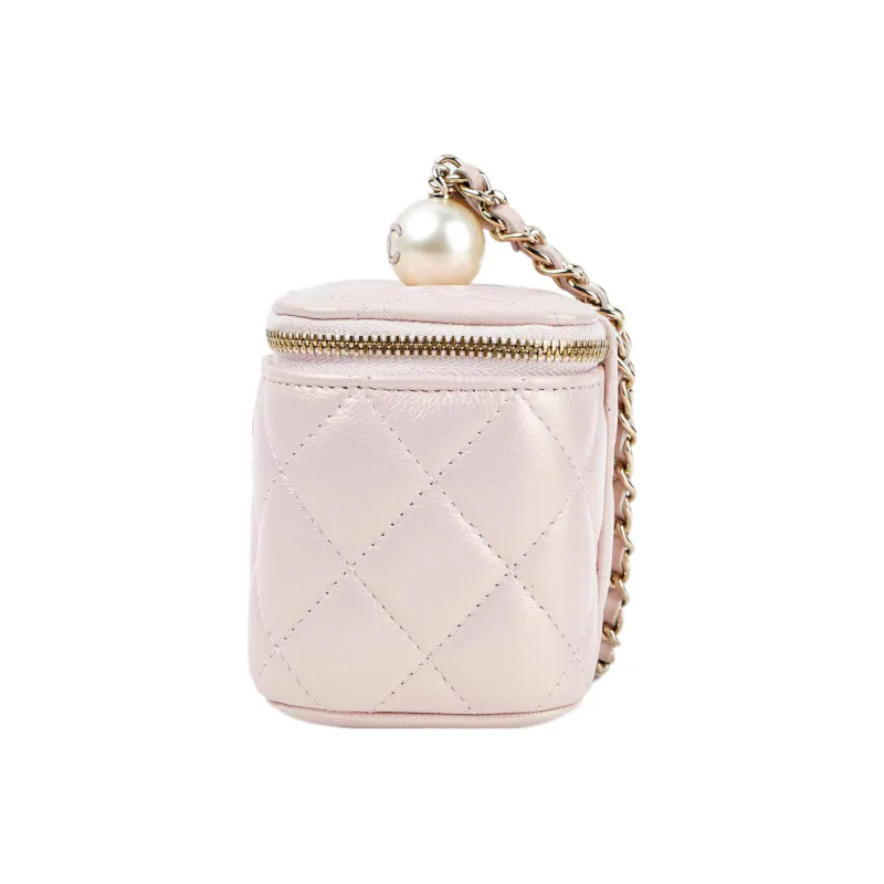 CHANEL Embossed Calfskin Square Box Makeup Bag, Shoulder Bag, Crossbody Bag Trumpets Women's Pink-3