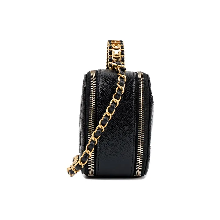 CHANEL Grain Embossed Cow Leather Box Bag, Makeup Bag, One Shoulder Handbag Trumpets Women's Black-2