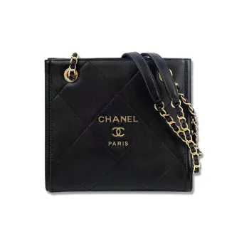 CHANEL Cow Leather Tote Bag, Shopping Bag, Handbag Women's Black
