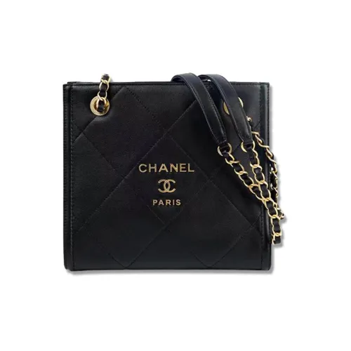 CHANEL Cow Leather Tote Bag Shopping Bag Handbag Women's Black