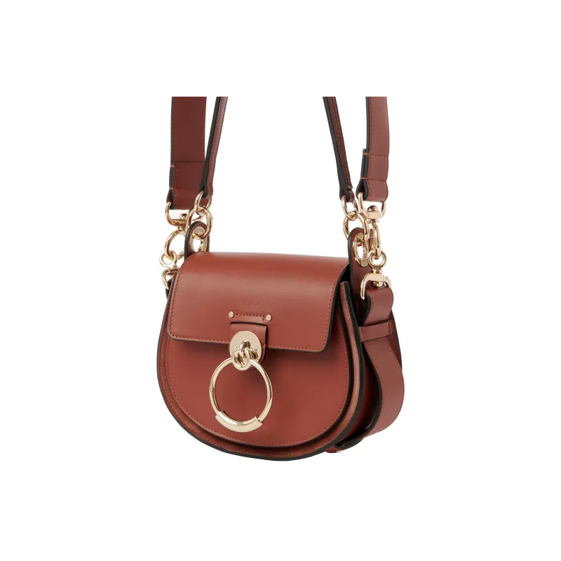 Chloe Tess Smooth Calfskin With Suede Saddle Bag, Shoulder Bag, Crossbody Bag Trumpets Women's Dark Umber-1