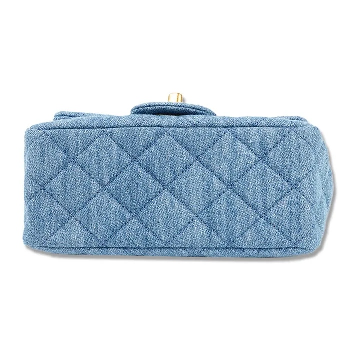CHANEL 22C Early Spring Small Gold Ball Denim Shoulder Bag, Crossbody Bag Women's Denim Blue-3