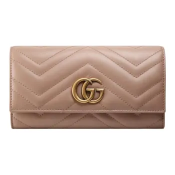 GUCCI Marmont Leather Wallet Women's Dark Pink