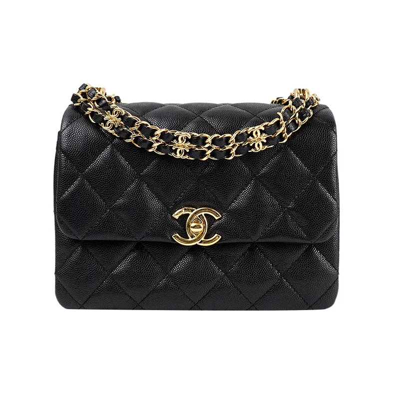 CHANEL 22K Autumn And Winter Litchi Cow Leather Crossbody Bag, Shoulder Bag Women's Black-0