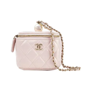 CHANEL Embossed Calfskin Square Box Makeup Bag Shoulder Bag Crossbody Bag Small Size Women's Pink