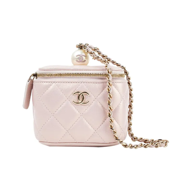 CHANEL Embossed Calfskin Square Box Makeup Bag, Shoulder Bag, Crossbody Bag Trumpets Women's Pink-0