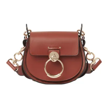 Chloe Tess Smooth Calfskin With Suede Saddle Bag, Shoulder Bag, Crossbody Bag Trumpets Women's Dark Umber
