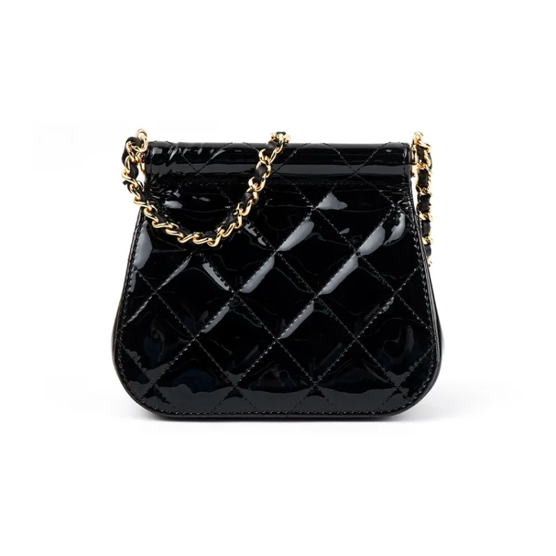 CHANEL 22K Autumn And Winter Calfskin Patent Leather And Gold Metal Crossbody Bags Women's Black-3