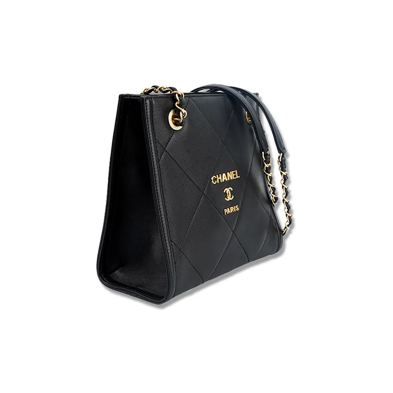 CHANEL Cow Leather Tote Bag, Shopping Bag, Handbag Women's Black-1