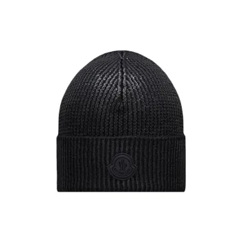 Moncler Logo Patch Ribbed Knit Beanie