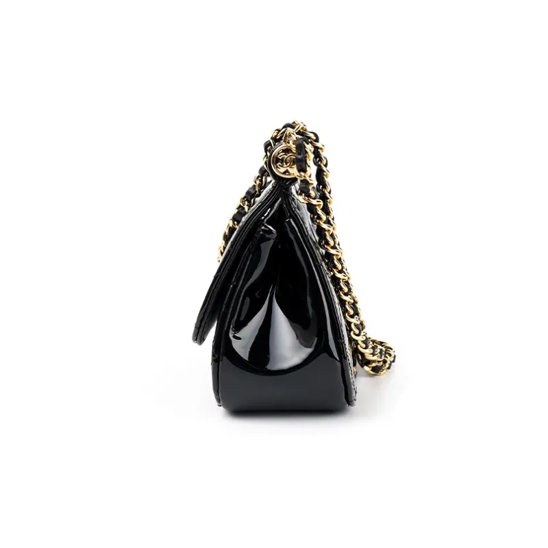 CHANEL 22K Autumn And Winter Calfskin Patent Leather And Gold Metal Crossbody Bags Women's Black-2