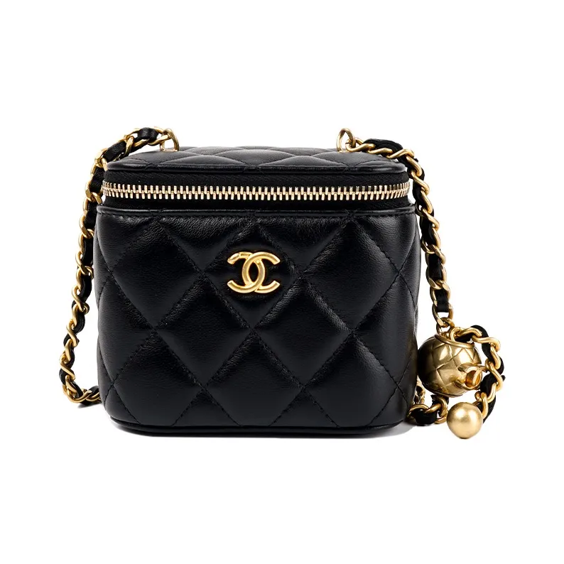 CHANEL Little Golden Ball Sheepskin Box Bag, Crossbody Bag, Shoulder Bag Women's Black-0