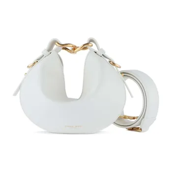 APEDE MOD Cow Leather Half Moon Bag Crescent Bag Handbag Yuanbao Crossbody Bag Small Size Women's Solid Color White