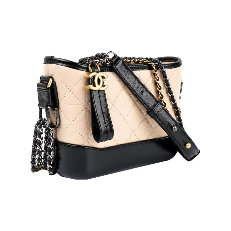 CHANEL Gabrielle Calfskin Hobo Bag, Shoulder Bag, Crossbody Bag Women's Beige Multicolor-1