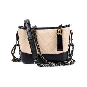CHANEL Gabrielle Calfskin Hobo Bag Shoulder Bag Crossbody Bag Small Size Women's Beige Multicolor