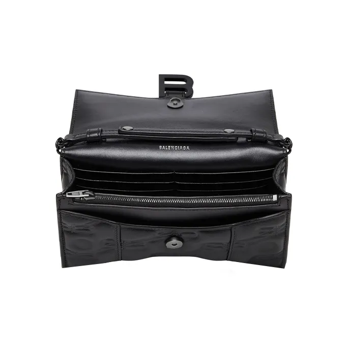 Balenciaga Hourglass Lambskin Shoulder Bag Crossbody Bag Wallet Women's Black-5