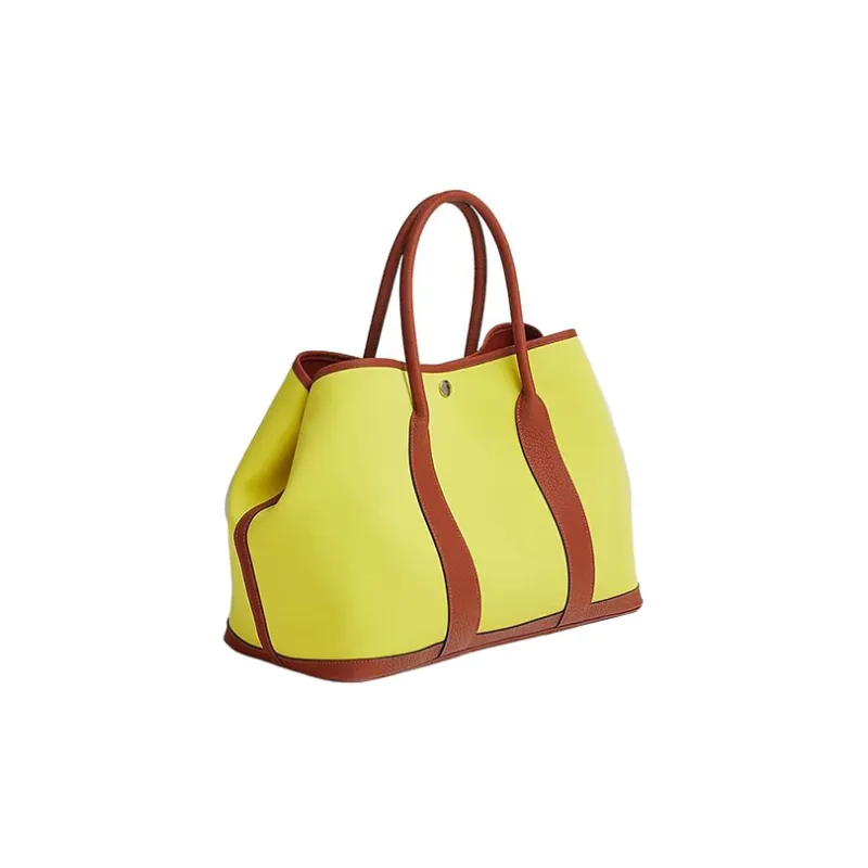 HERMES Garden Party Officier Canvas With Negonda Leather Garden Bag Handbag Unisex Lemon/Pumpkin-1