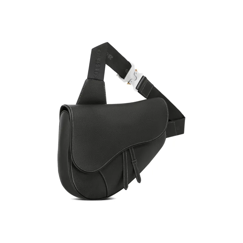 DIOR Grained Calfskin Saddle Bag Crossbody Bag Sling Bag Large Size Men's Black-2