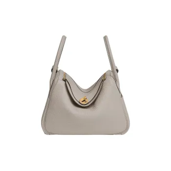 HERMES Lindy Taurillon Clemence Cow Leather Shoulder Bag, Handbag Women's 8L Beton Glacier White