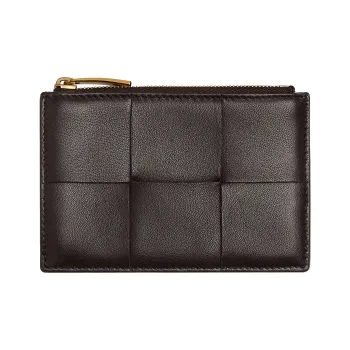 Bottega Veneta Sheepskin With Cow Leather Wallet, Card Holder Women's Dark Brown