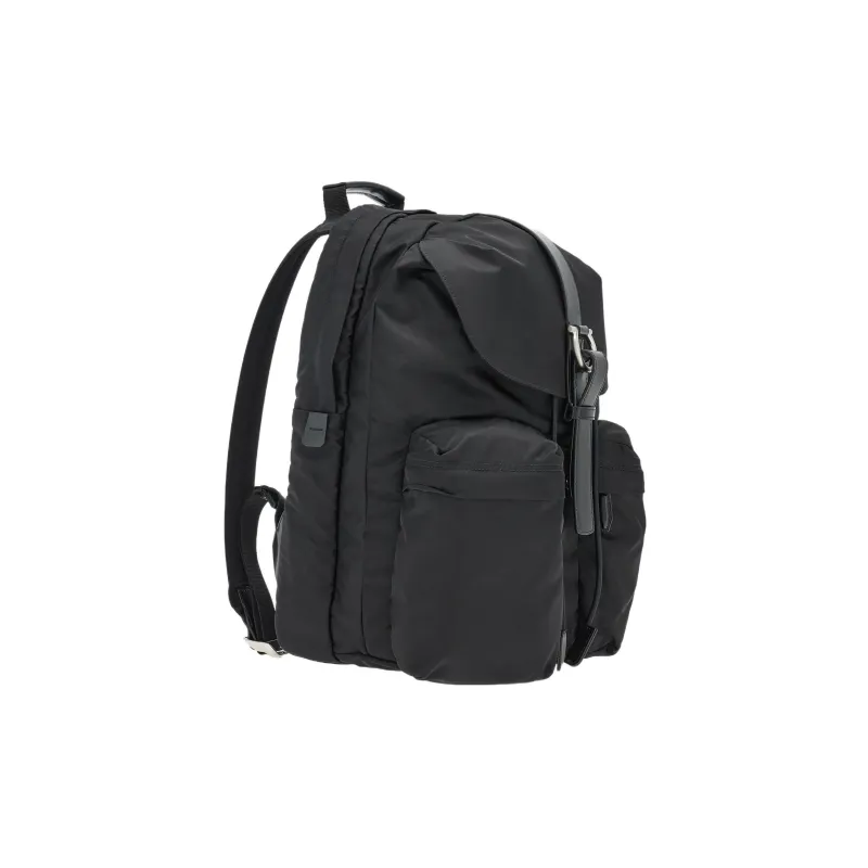 FERRAGAMO Nylon Textile With Cow Leather Inlay Backpack Men's Black-1