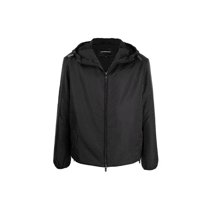 EMPORIO ARMANI Monogram Pattern Zipped Hooded Jacket-0