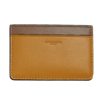 COACH Card Case Premium Calfskin Document Wallet Card Holders Mini Women's Linen Plaid Brown