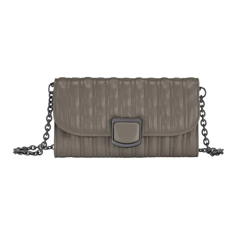 LONGCHAMP Brioche Lambskin Crossbody Bag Shoulder Bag Wallets Women's Gray-0