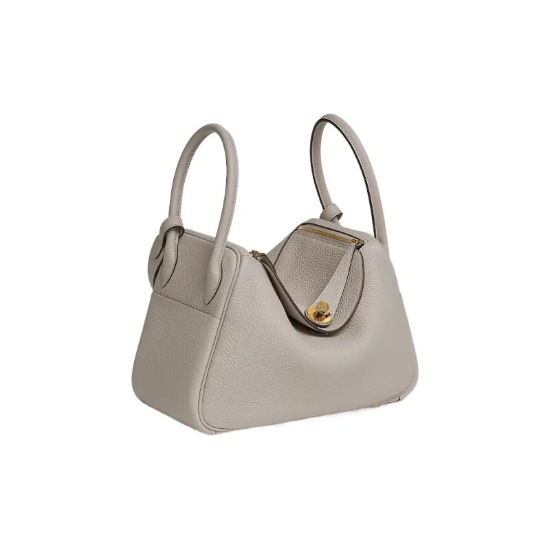 HERMES Lindy Taurillon Clemence Cow Leather Shoulder Bag, Handbag Women's 8L Beton Glacier White-1