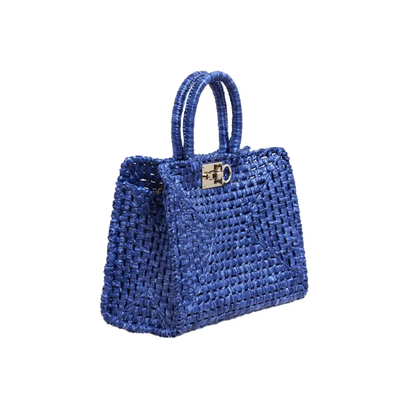 FERRAGAMO Studio Fabric Straw Bag Handbag Women's Blue-1