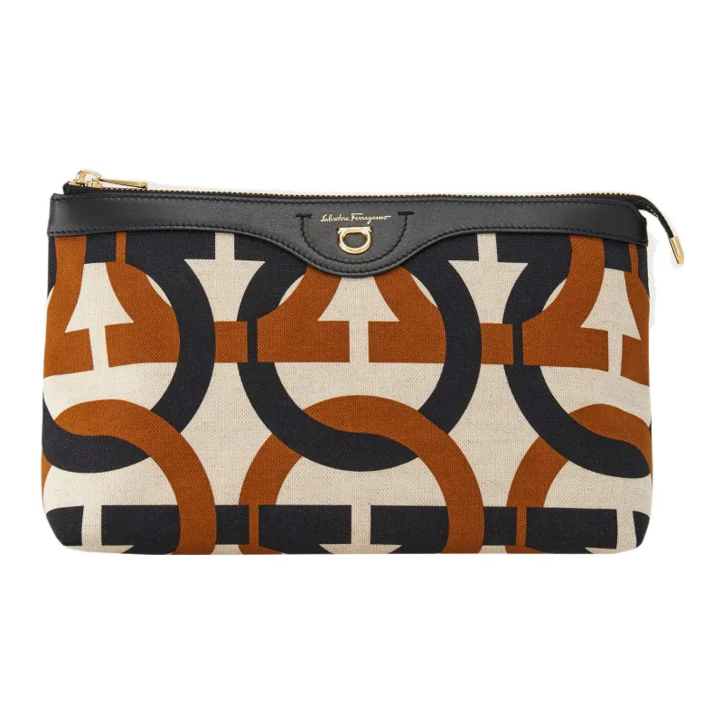 FERRAGAMO Fabric With Cow Leather Makeup Bag Women's Multicolor-0