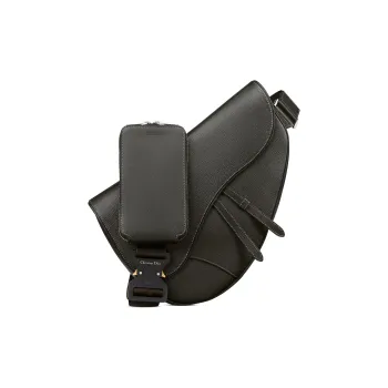 DIOR Grained Calfskin Saddle Bag Crossbody Bag Sling Bag Large Size Men's Black